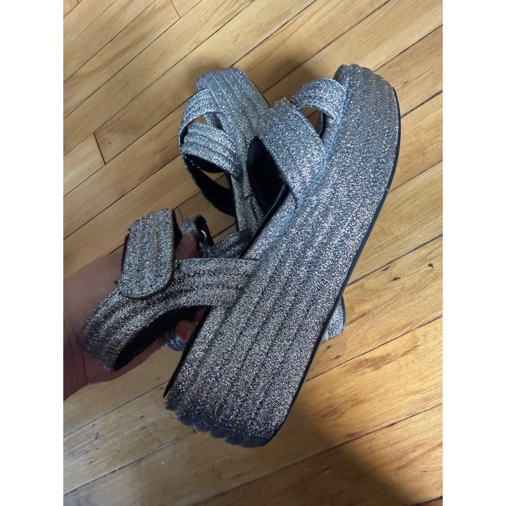 Bimba Y Lola silver glitter stacked platform chunky sandals